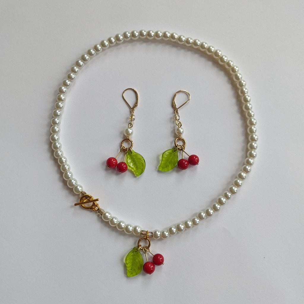 Cherry and Pearl Jewelry Set